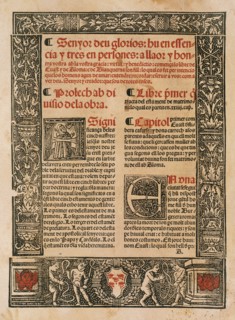Blanquerna. Novel written around 1293 by Mallorcan writer and philosopher Ramon Llull. Front. Valencia, 1521. Spain.