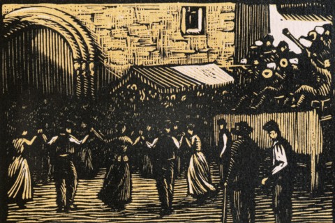 Sardana's dancing with the cobla in a village square.