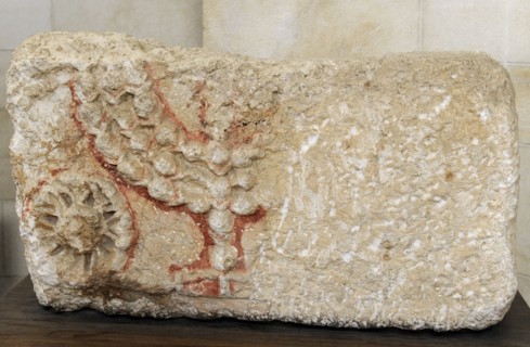 Stone lintels decorated with the Seven-Branched Menorah synagogue at Eshtemoa.
