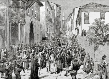 Mahmud Nedim Pasha (1818-1883). Ottoman statesman. Protests in the streets of Istanbul against Minister. Engraving.