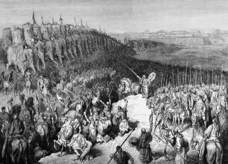 Bible. Old Testament. Judas Maccabeus before the army of Nicamor. Engraving.