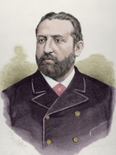 Joaquin Lopez Puigcerver (1841-1906). Spanish politician. Engraving by Badillo. 1886. Colored.