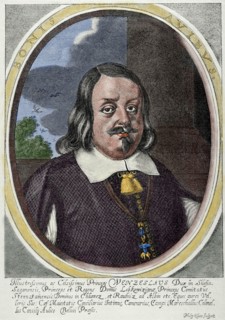 Prince of Lobkowicz. (1609-1677). Bohemian military and diplomat, and since 1646 Duke os Sagan. Colored engraving.