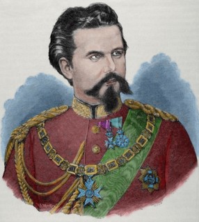 Ludwig II of Bavaria (1845-1886). King of Bavaria from 1864 until his death. Engraving, 1885. Colored.
