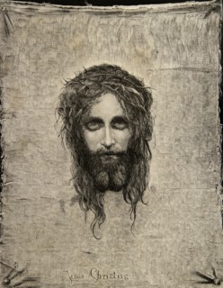 Gabriel Cornelius Ritter von Max (1840-1915). Austrian painter. Christ's face.1874. Engraving by A. Reculski.