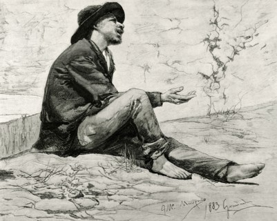 Beggar. Engraving.