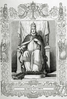 Pope Martin I (d. 655). Engraving.