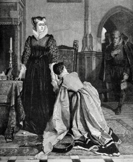 Queen Mary of Scotland (1542-1587) and Queen consort of France, sentenced to capital punishment. Engraving,1885.