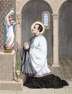 Saint Aloysius Gonzaga (1568-1591). Engraving. Colored.