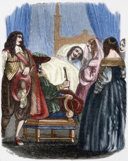 Death of Louis XIII (1601-1643). Engraving. Colored.