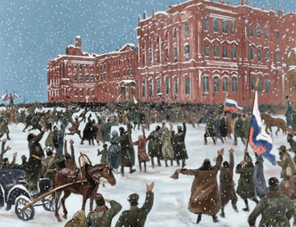 Russo-Japanese War (1904-1905). Patriotic demonstration in St. Petersburg. Engraving. Colored.