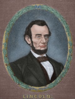 President Abraham Lincoln (1809-1865). Engraving. Colored.