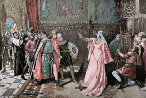 Maria de Molina (1265-1321). Wife of Sancho IV of Castille. Regent for Ferdinand IV and Alfonso XI. Colored engraving.