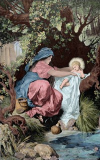Flight into Egypt. Engraving. Colored.