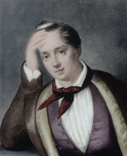 Yevgeny Baratynsky (1800-1844). Russian poet. Portrait. Engraving. Colored.