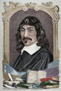 Rene Descartes (1596-1650). French philosopher. Engraving by Rousseau. Colored.