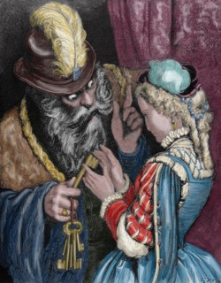 Charles Perrault (1628-1703). French writer. Bluebeard. Engraving. Colored.