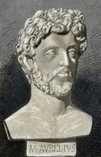 Marcus Aurelius (121-180 AD). Roman Emperor from 161 to 180. Engraving. Colored.