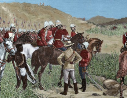 Anglo-Zulu War, 1879. Capture of Cetshwayo. Engraving. Colored.