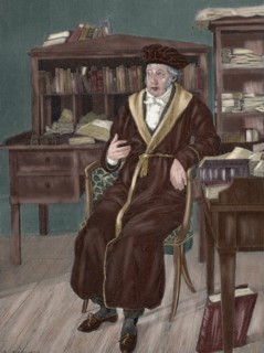 Hegel (1770-1831). German philosopher. Portrait. Engraving. Colored.