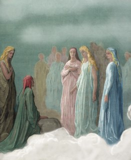 Divine Comedy by Dante Alighieri. 14th C. Engraving by Gustave Dore. Paradiso, Canto III. 1868. Colored.