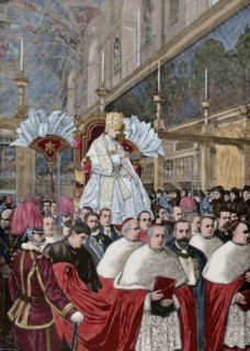 Pope Leo XIII giving a blessing Urbi et Orbi, after the Pontifical Mass from the gestatorial chair.