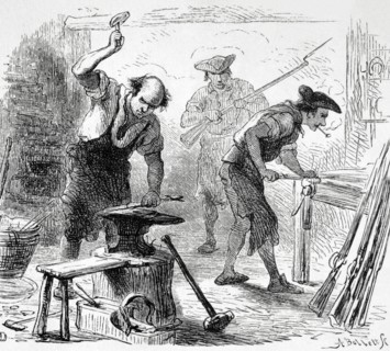 American militiamen manufacturing rifles.
