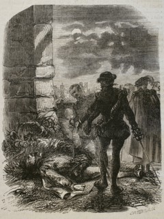 The Marquis of Saint-Maigrin assassinated by order of the Duke of Guise at the doors of the Louvre.