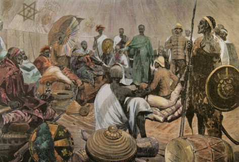 Major Tommaso Salsa and Captain Annibale Anghera before the emperor of Ethiopia Menelik II.