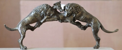 Handle of wash-basin: lions tearing doe.
