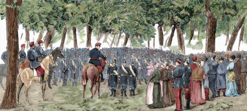 The General Quesada honors three Barbastro's hunter soldiers by their merit made in the Action of Villareal.