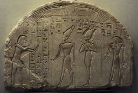 Stele of Haremheb adoring Atum, Osiris, Ptah-Sokar.