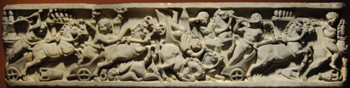 Roman sarcophagus depicting a Circus Race.