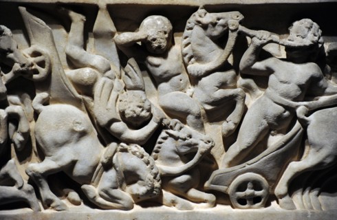 Roman sarcophagus depicting a Circus Race.