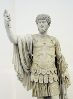 Co-emperor Lucius Verus mounted on an unrelated cuirassed statue.