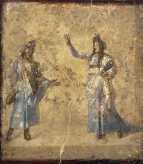 Roman fresco depicting a scene with masked actors.