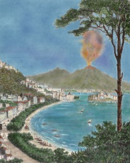 The city and the Vesuvius Volcano.