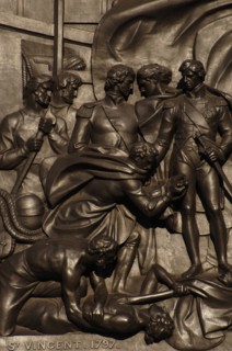 The pedestal depicting the Battle of Cape St Vincent.