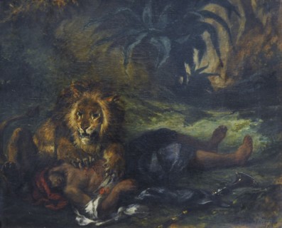 Lion mauling a Dead Arab.