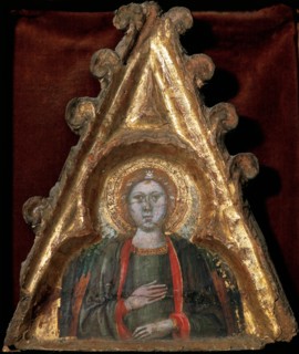 Gothic. Detaill pinnacle. Angel. Tempera on Wood. By Ferrer Bassa. Barcelona, 14th c.