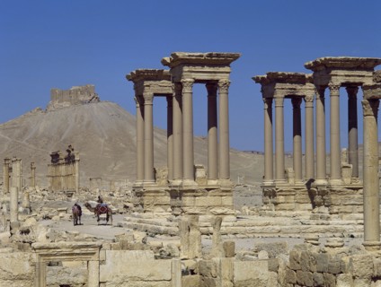 Platform with columns. Roman monument.