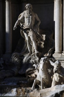 Trevi Fountain. Two tritons guide the carriage of Neptune, taming two Hippocampus.