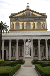 Facade and St. Paul statue by Obici.