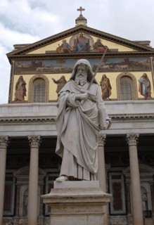 Facade and St. Paul statue by Obici.