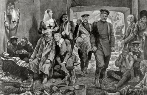 Campaign hospital of the Russian troops in Manchuria.