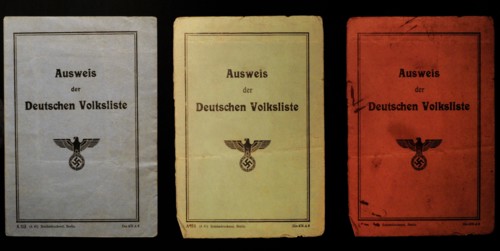 Different identity cards of the people registered in the Volksliste.