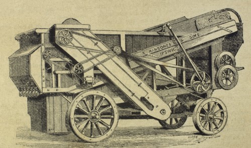 Threshing machine. K series. Engraving by Haure, 1870.