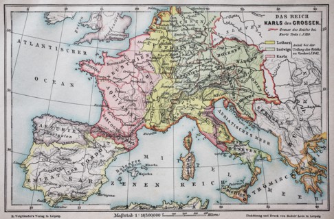 Historical map of the german empire at the time of Carl the Grear