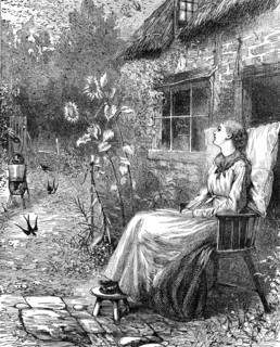 Young woman is sitting in the garden in summer  /  Junge Frau sitzt im Sommer im Garten