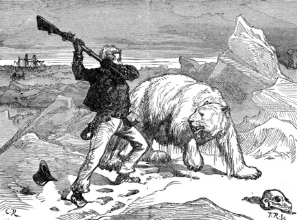 Man is fighting against a polar bear  /  Mann kämpft gegen einen Eisbären